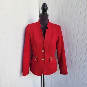 Mary Kay Twin Hill Women’s Red Gold Blazer Gold Buttons Career Jacket Textured S